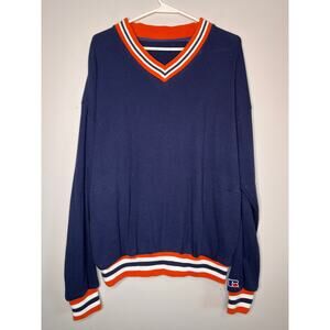 1990s Russell Athletic Navy Blue Orange Heavy Thick Waffle Knit Sweatshirt XXXL
